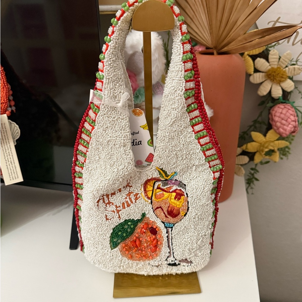 Viral TJMAXX Hand-Beaded White Tropical Cocktail Beaded Shoulder Bag